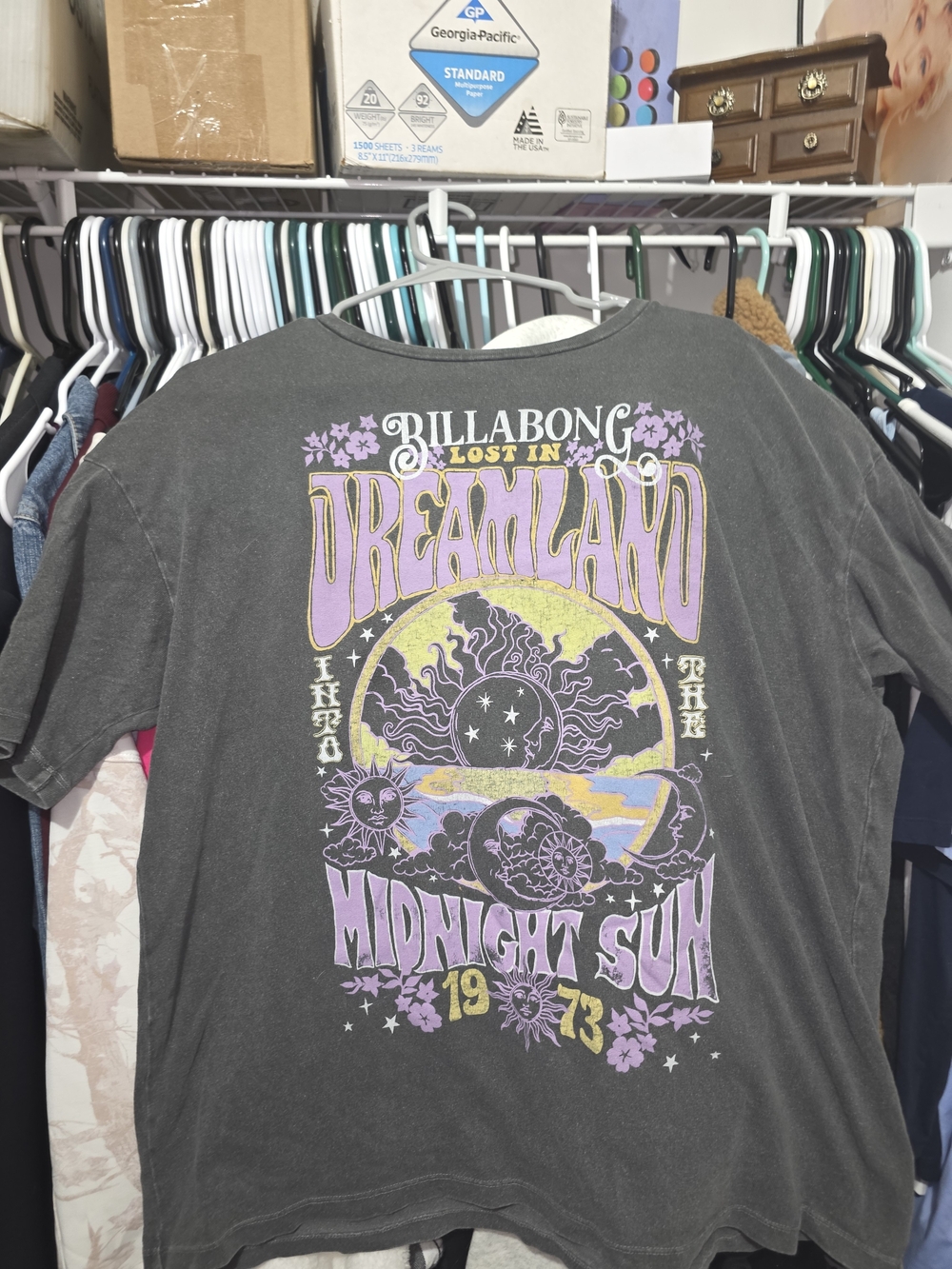 Billabong Charcoal Tee with Purple & Yellow Dreamland Graphic